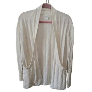Market & Spruce Size Small Antonie Cardigan White Diamond Knit Elbow Patch
